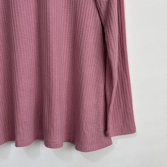 TORRID Popover Top 0 Large Crochet Yoke Mauve Pink Long Sleeve Tee Waffle NEW - Picture 2 of 11